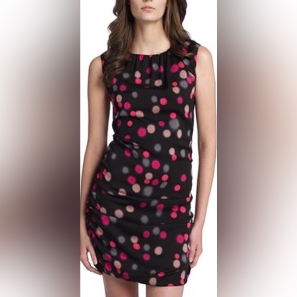Diane Von Furstenberg Black and Pink Polka Dot Mini Dress